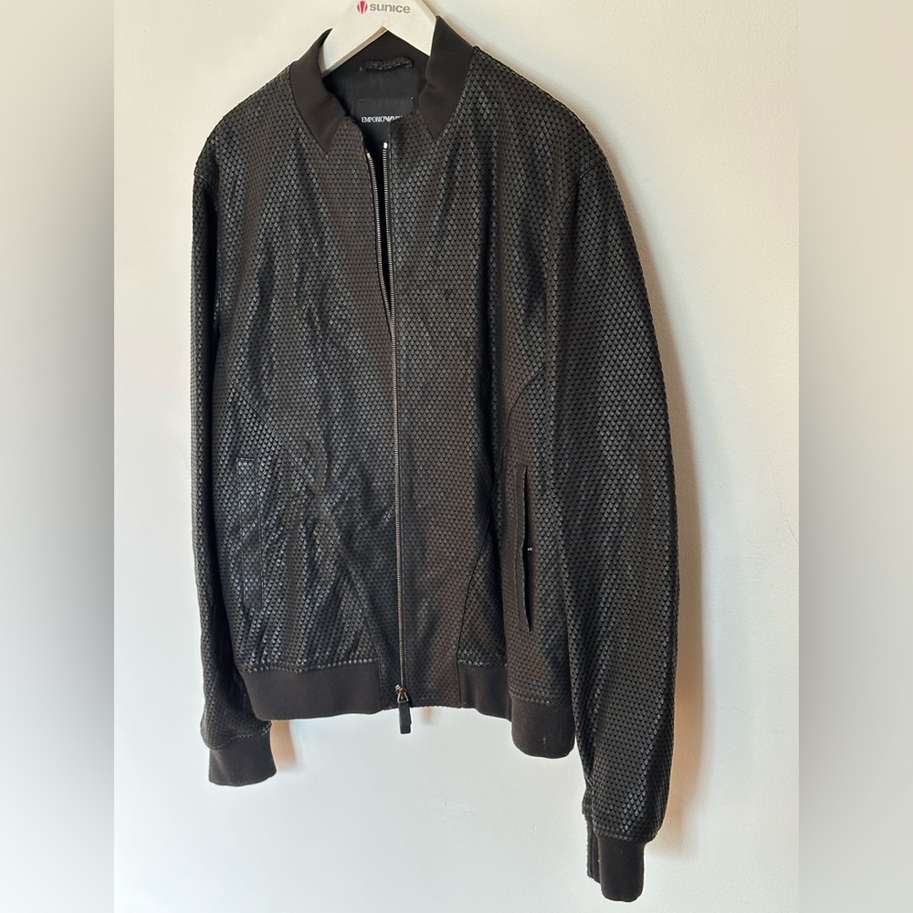 EMPORIO ARMANI / Black Eco Leather Bomber Men’s Jacket - Picture 8 of 8